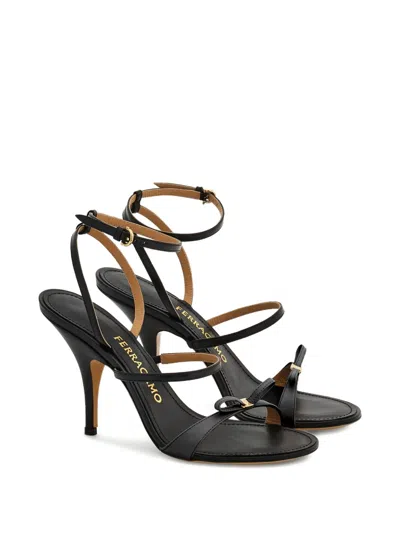 Ferragamo Strappy Sandal With Mini Bow In Black