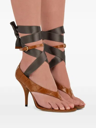 Ferragamo 95mm Ribbon-detail Sandals In Brown