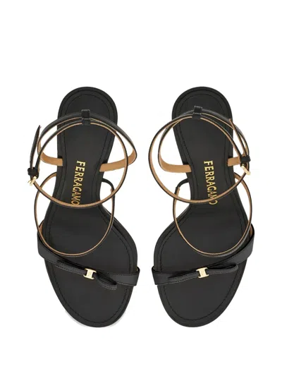 Ferragamo Strappy Sandal With Mini Bow In Black