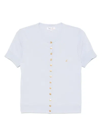 Agnès B. Swing Short-sleeved Cotton Snap Cardigan In Blue