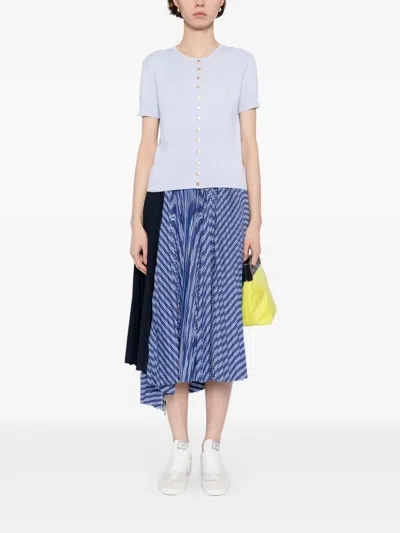 Agnès B. Swing Short-sleeved Cotton Snap Cardigan In Blue