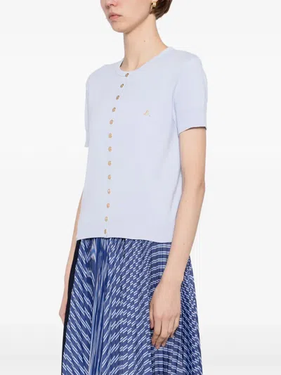 Agnès B. Swing Short-sleeved Cotton Snap Cardigan In Blue