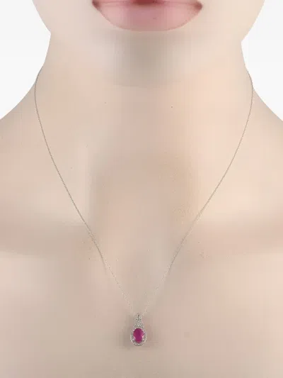 Pre-owned Lb Exclusive 14kt White Gold Diamond And Ruby Pendant Necklace In Silver