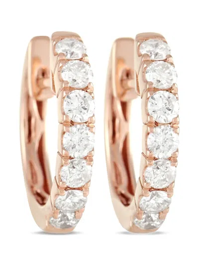 Pre-owned Lb Exclusive 14k Rose Gold Diamond Hoop Earrings In Pink