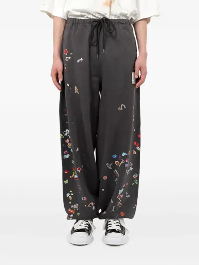Miharayasuhiro Sticker Graphic-print Track Pants In Black