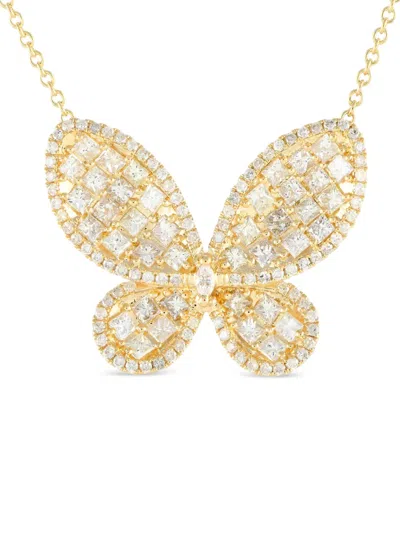 Pre-owned Lb Exclusive 14k Yellow Gold Butterfly Diamond Necklace