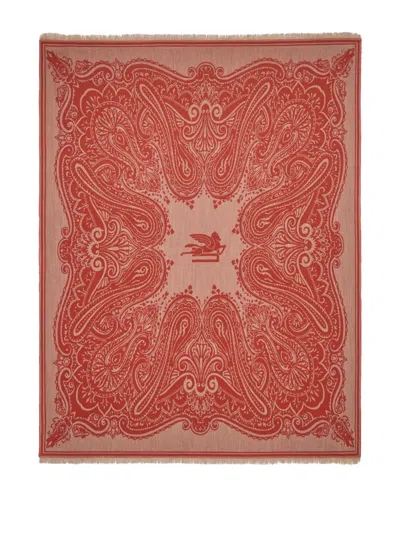 Etro Home Logo-jacquard Wool Throw Blanket (180cm X 140cm) In Red