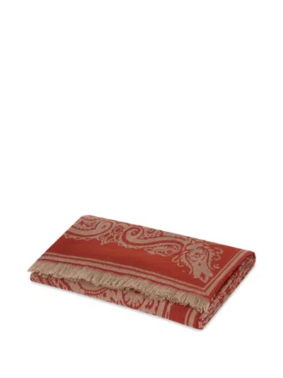 Etro Home Logo-jacquard Wool Throw Blanket (180cm X 140cm) In Red