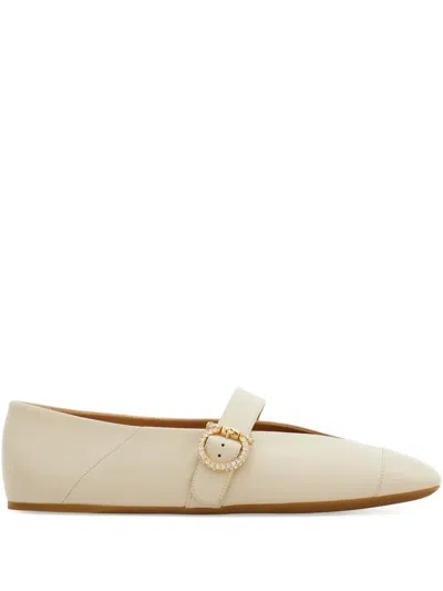Ferragamo Gancini Ballerina Shoes In White