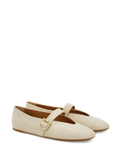 Ferragamo Gancini Ballerina Shoes In White