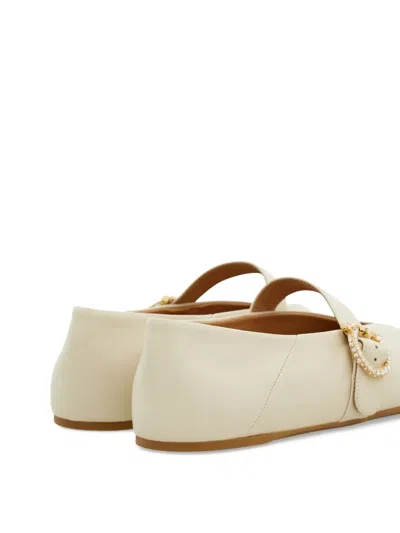Ferragamo Gancini Ballerina Shoes In White