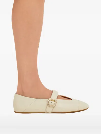 Ferragamo Gancini Ballerina Shoes In White