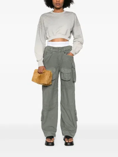 Marine Serre Cropped Grey Sweatshirt With Textured Fabric And In Gray