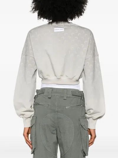 Marine Serre Cropped Grey Sweatshirt With Textured Fabric And In Gray