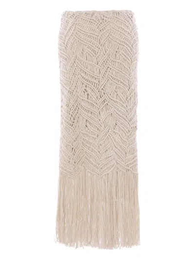 Brunello Cucinelli Crochet Midi Skirt In Neutrals