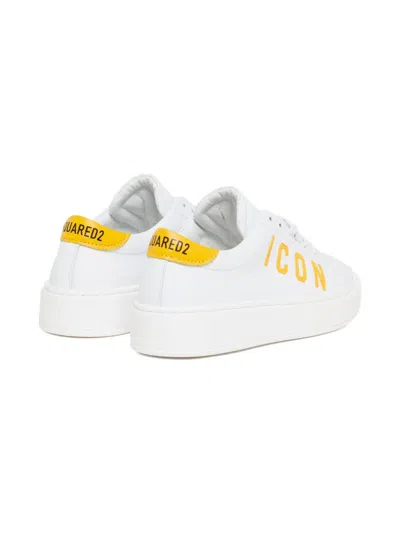 Dsquared2 Sneakers Basse In Pelle Con Logo Icon In White