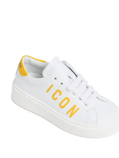 Dsquared2 Sneakers Basse In Pelle Con Logo Icon In White