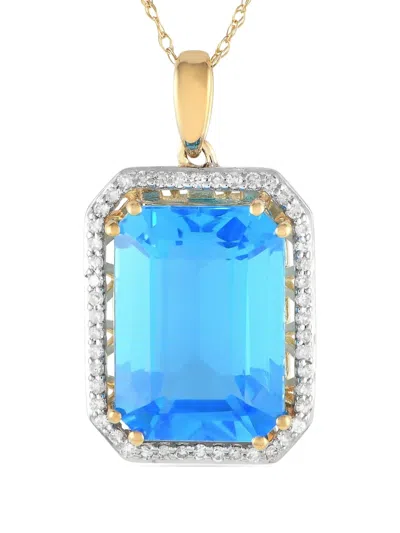 Pre-owned Lb Exclusive 14kt Yellow Gold Diamond And Blue Topaz Pendant Necklace