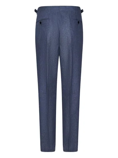 Franzese Collection Tailored Blue Australis Denim Super 150s Merino Wool Trousers In Blue