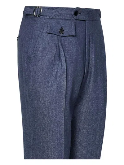 Franzese Collection Tailored Blue Australis Denim Super 150s Merino Wool Trousers In Blue