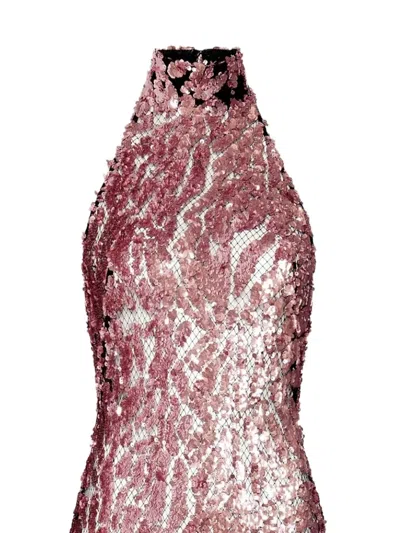 Lapointe Open-back Sequined Lace Midi Dress In Pink