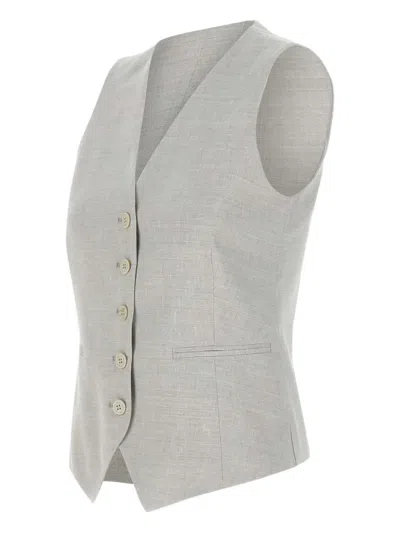 Eleventy Wool Linen Gilet In Ice Grey In Grey
