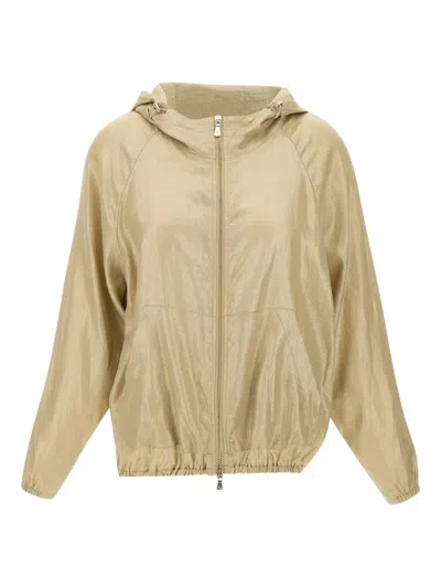 Eleventy Linen Jacket With Hood And Zip In Gold