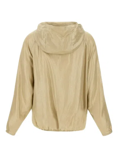 Eleventy Linen Jacket With Hood And Zip In Gold