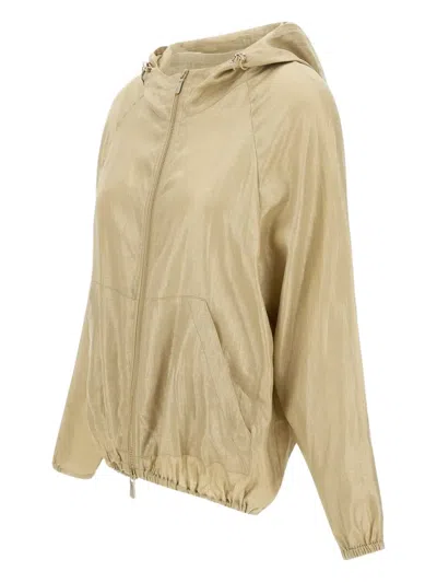 Eleventy Linen Jacket With Hood And Zip In Gold