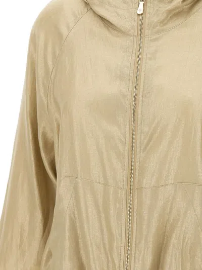 Eleventy Linen Jacket With Hood And Zip In Gold