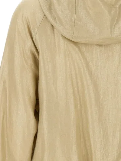Eleventy Linen Jacket With Hood And Zip In Gold
