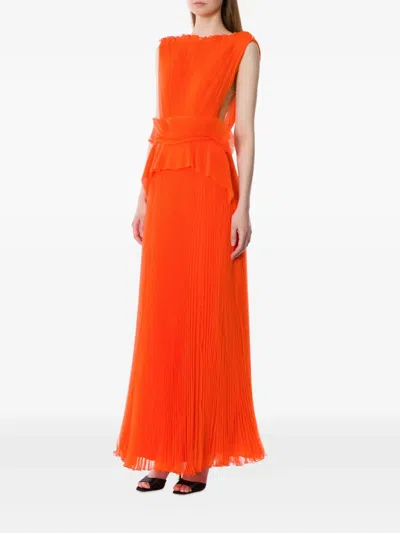 Alberta Ferretti Plissé Maxi Dress In Red