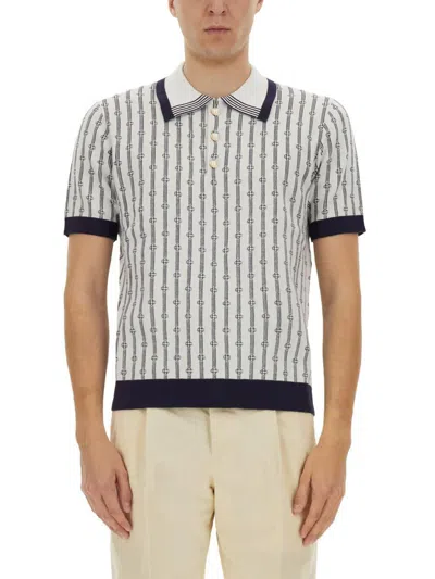 Casablanca White Polo With Classic Collar And All-over Logo Motif In Cotton Man In Multicolour
