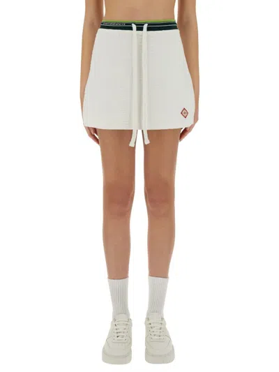 Casablanca Textured Fabric Tennis Skirt With Drawstring Waist In White