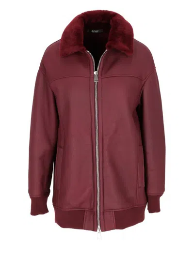La Rose Bomber Lungo Mu In Pelle Montone Bordeaux In Multicolor