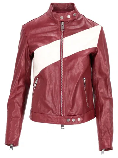 La Rose Maroon Leather Jacket In Bordeaux/white