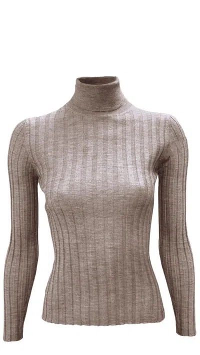 La Rose Brown Turtleneck Sweater In Beige
