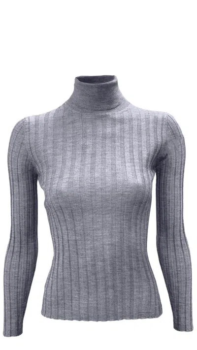La Rose Grey High Neck Sweater In Grey