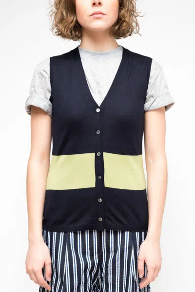 La Rose Blue V-neck Sleeveless Vest In Multicolor