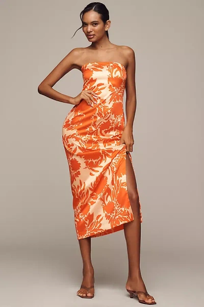 Endless Rose Strapless Printed Slip Midi Dress In Multicolor