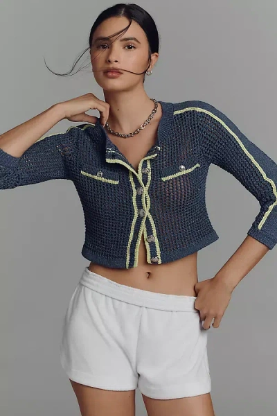 Central Park West Open-knit Cardigan Sweater In Blue