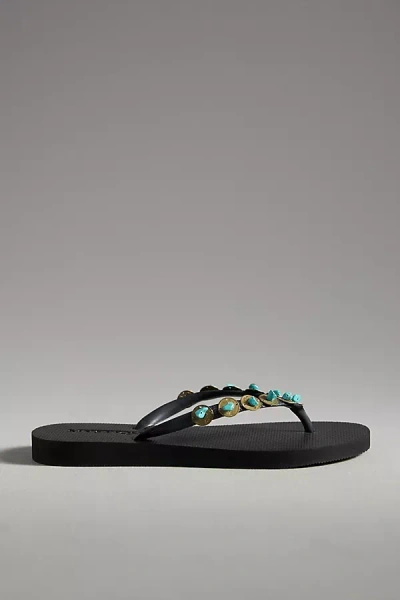 Mystique Embellished Thong Sandals In Black