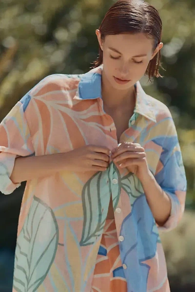 Vitamin A Playa Boyfriend Linen Buttondown Shirt In Orange