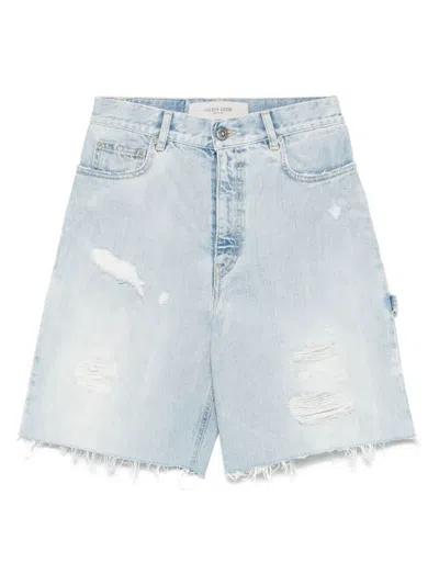 Golden Goose Distressed Denim Bermuda Shorts In Blue