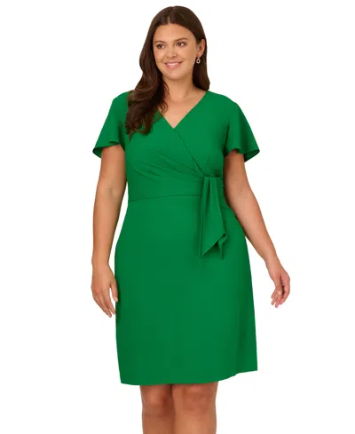 Adrianna Papell Plus Size Surplice-neck Tie-waist Dress In Palm Leaf