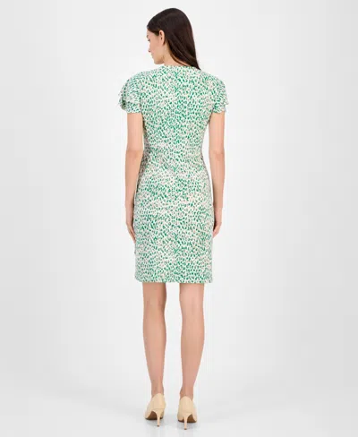 Anne Klein Women's Faux-wrap Flutter-sleeve Print Dress In Green