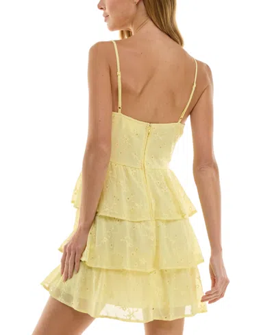 Trixxi Juniors' Keyhole-front Tiered Sleeveless Mini Dress In Yellow