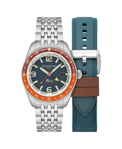Spinnaker Men's Fleuss Gmt Automatic Solid Stainless Steel Bracelet Watch, 43mm In Blue