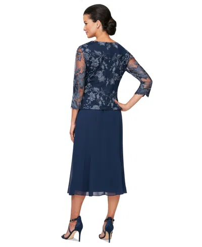 Alex Evenings Petite 2-pc. Lace Jacket Dress Set In Blue