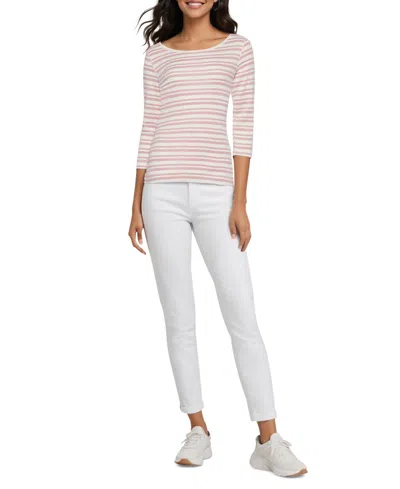 Three Dots Women's Boat-neck 3/4-sleeve T-shirt In Zephyr Stripe